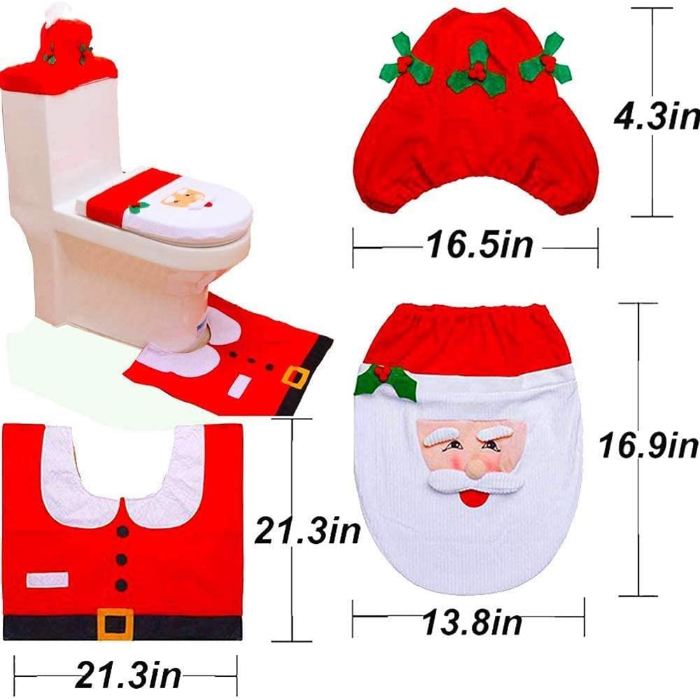 Shatchi Christmas White Santa Toilet Seat Cover and Mat Bathroom Set 3 Pack Image 2
