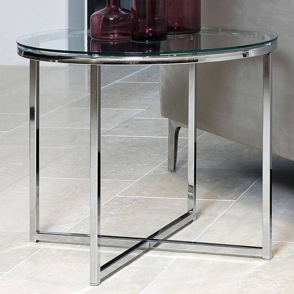 Florence Cross Round Glass Top Metal Side Table Image 1