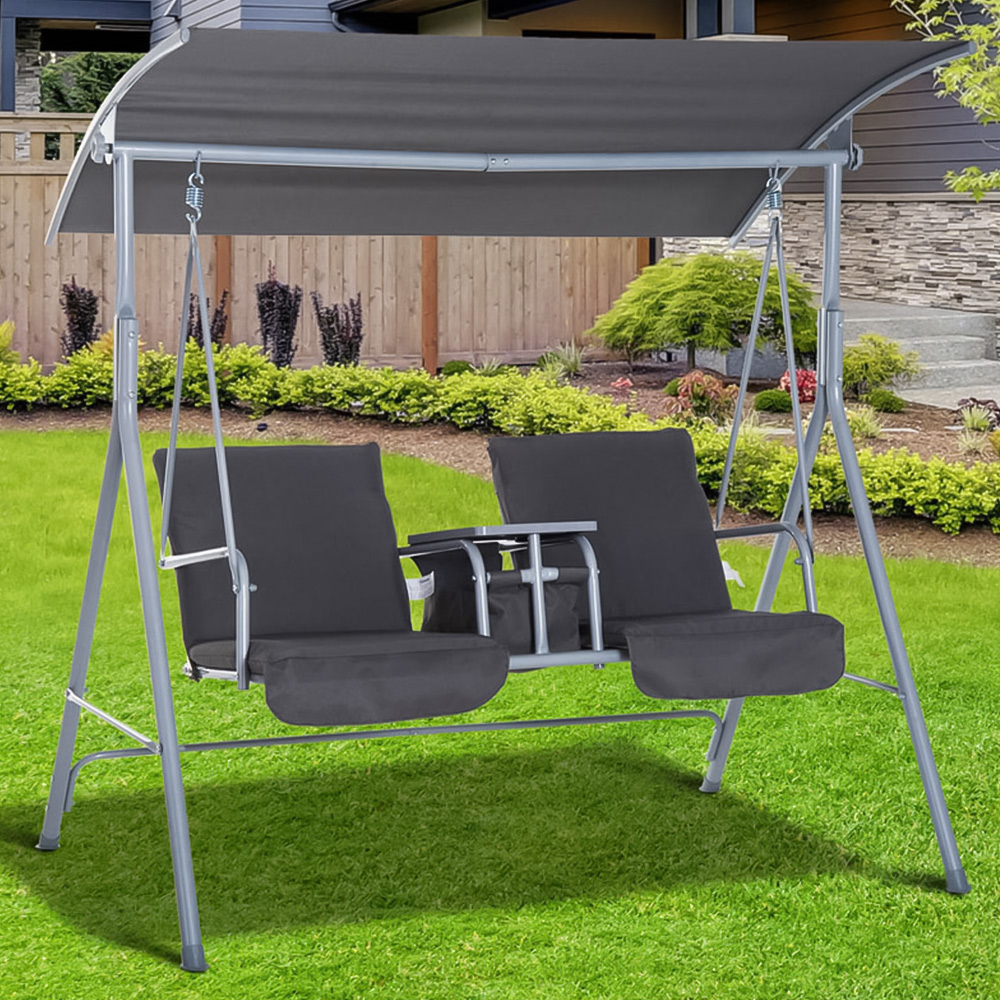 Outsunny 2 Seater Grey Steel Swing Chair Image 1