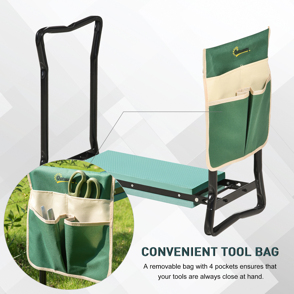 Outsunny Steel Frame Foam Pad Garden Kneeler Seat with Tool Bag Image 6