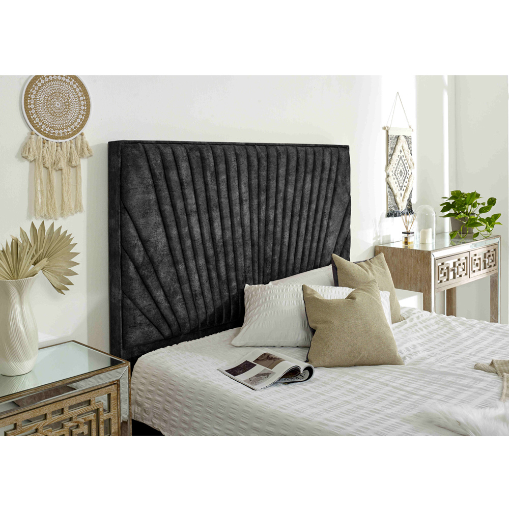 Eleganza Dawn Double Gunmetal Marble Fabric Bed Frame with Headboard Image 2