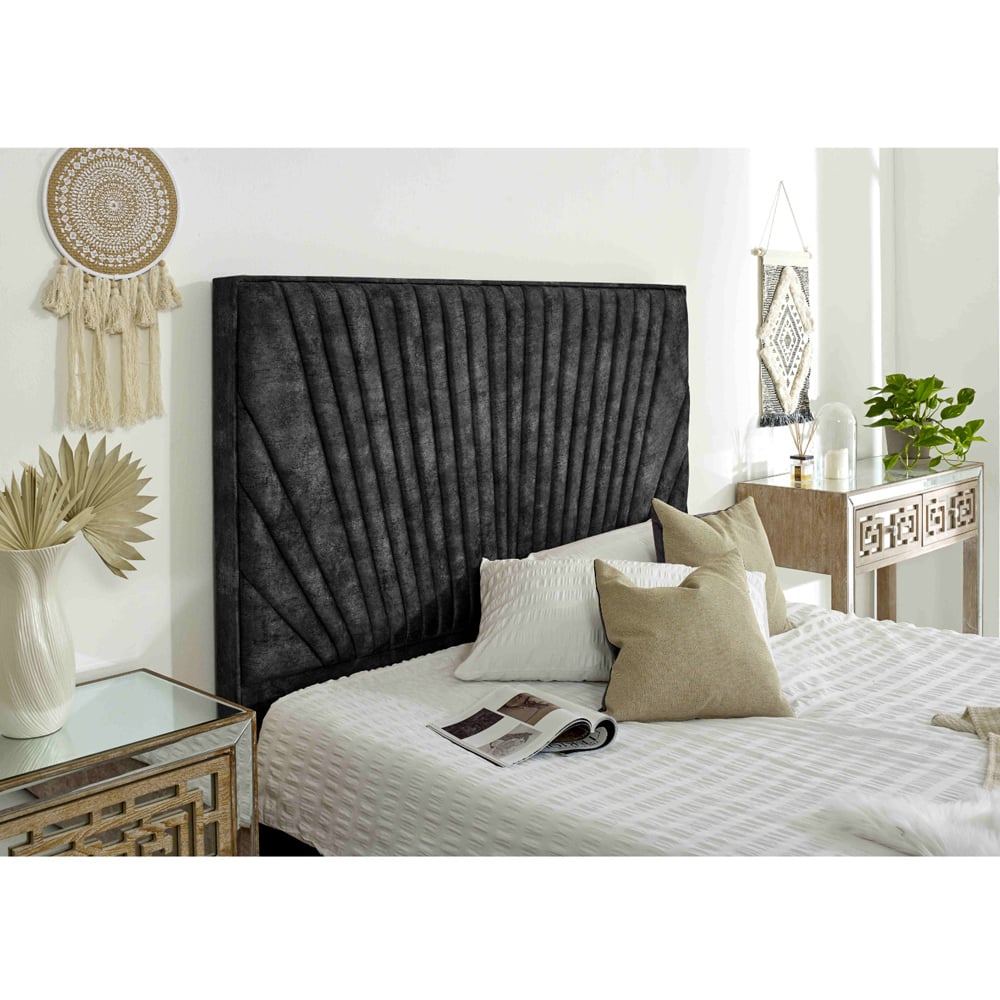 Eleganza Dawn King Size Gunmetal Marble Fabric Bed Frame with Headboard Image 2