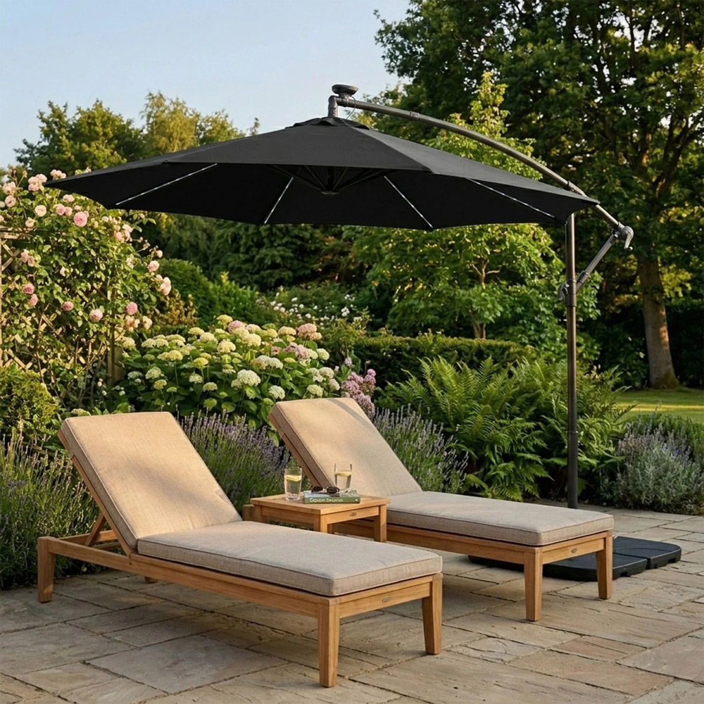 MonsterShop Black LED Cantilever Parasol 3m Image 2