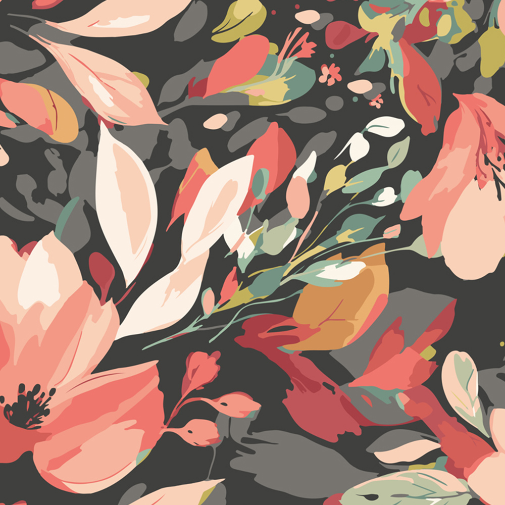 Origin Murals Flowing Flowers Black Wall Mural Image 2