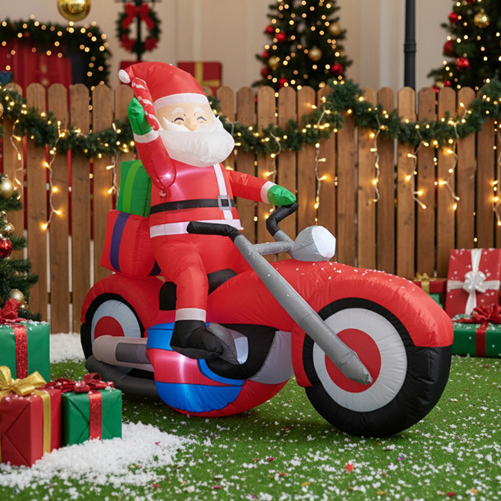 Living and Home Inflatable Santa Claus On Motorbike LED Christmas Decoration 5.9ft Image 8