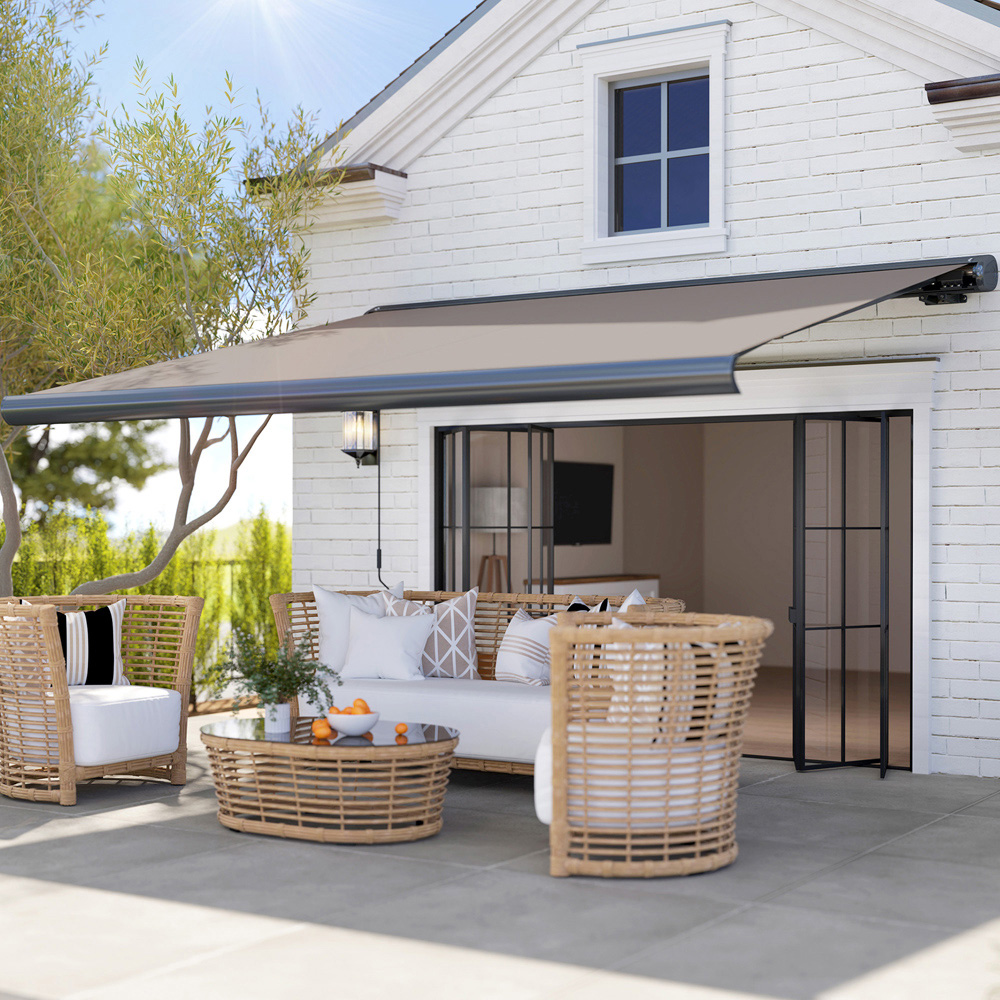 Outsunny Light Grey Retractable Electric Awning with Remote Control 3 x 3.4m Image 1