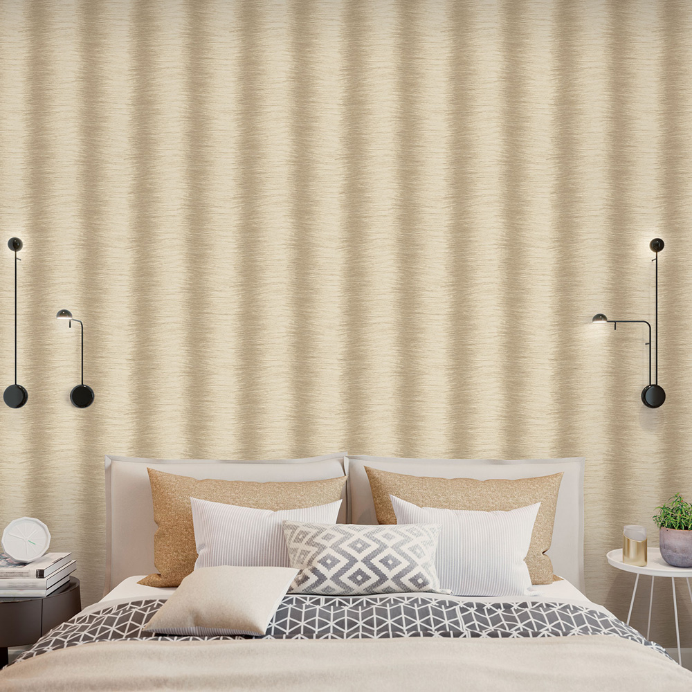 Galerie Organic Textured Faux Fur Ombre Stripe Beige Wallpaper Image 2