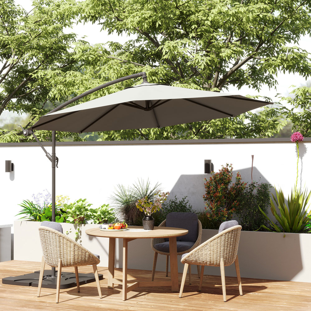 Outsunny Light Grey Banana Cantilever Parasol with Base Weights and Cover 3m Image 2