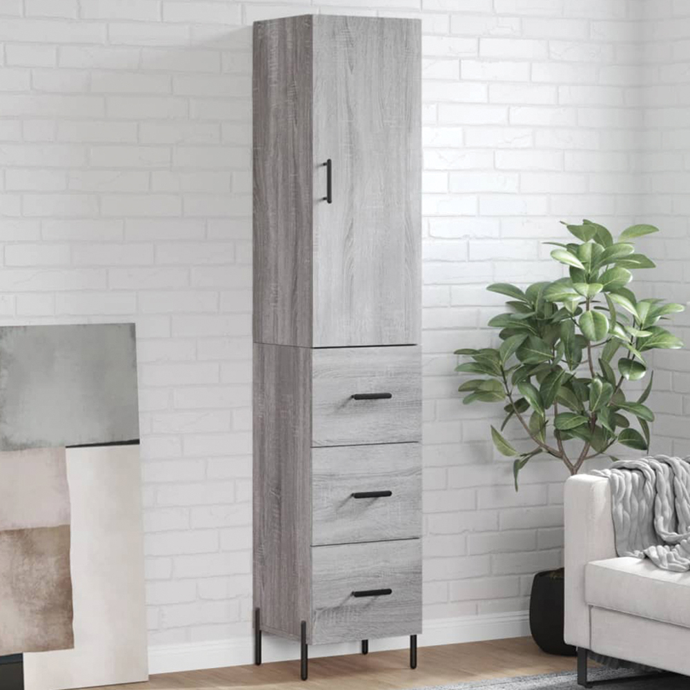 vidaXL Single Door 3 Drawer Grey Sonoma Highboard Image 1