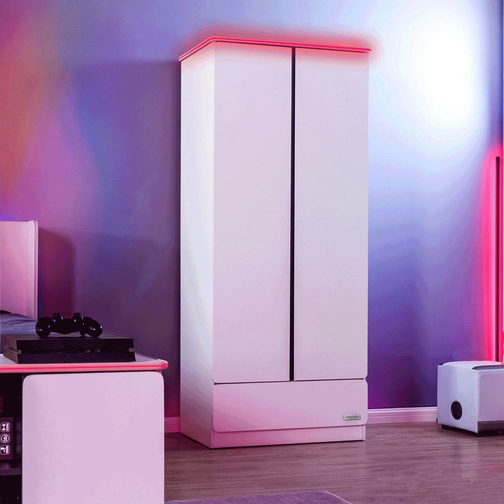 X Rocker Carbon-Tek 2 Door White Wardrobe with Neo Fibre LED Lights Image 3