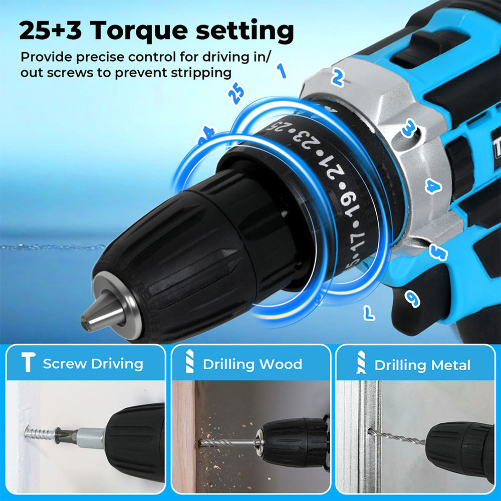 Traderight HW0262 21V Cordless Electric Combi Drill Driver with Battery and Accessories Image 6