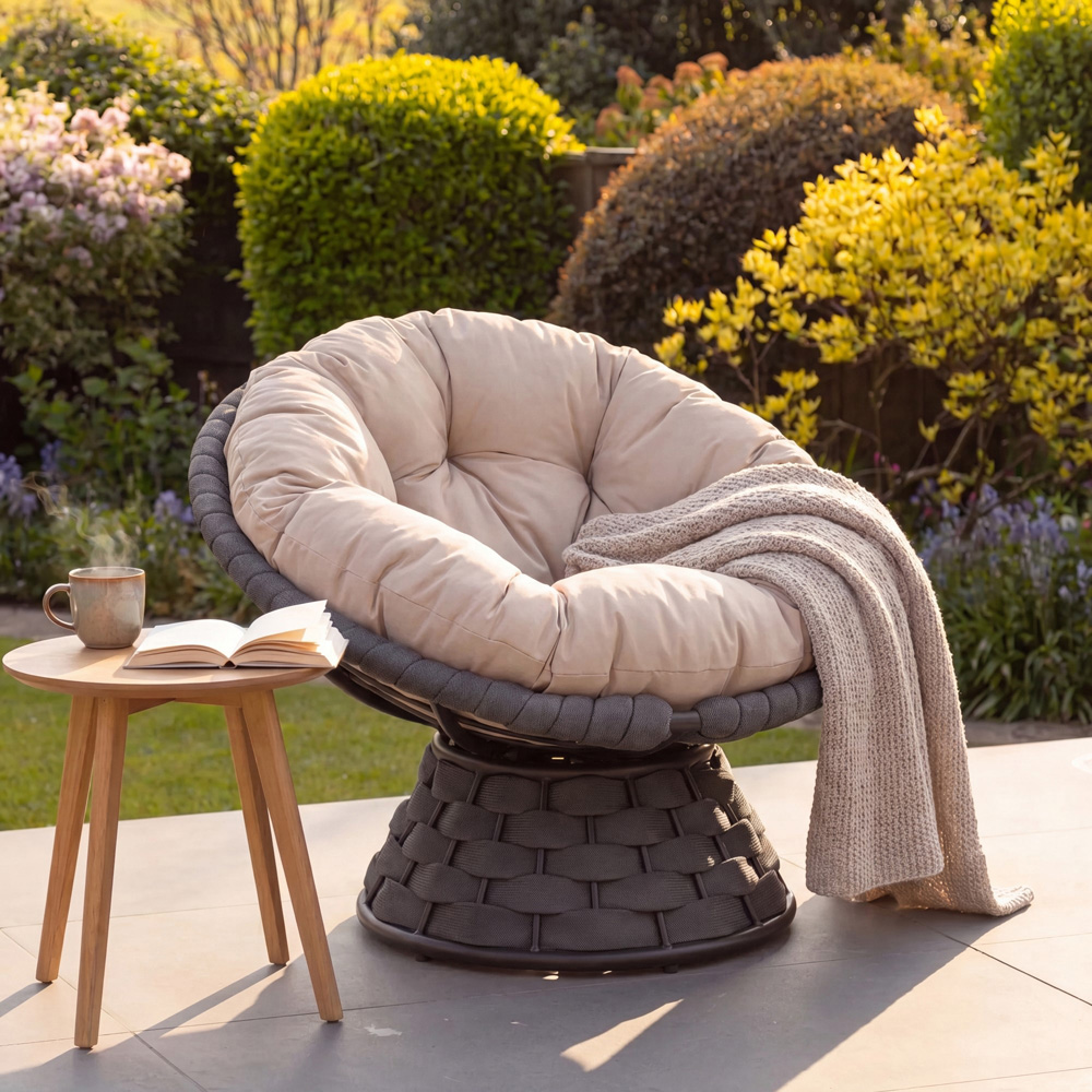 Artemis Home Calista Cream and Brown Swivel Papasan Chair with Cushion Image 2