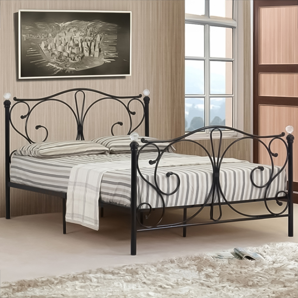 Brooklyn Small Double Black Metal Crystal Finial Bed Frame Image 1