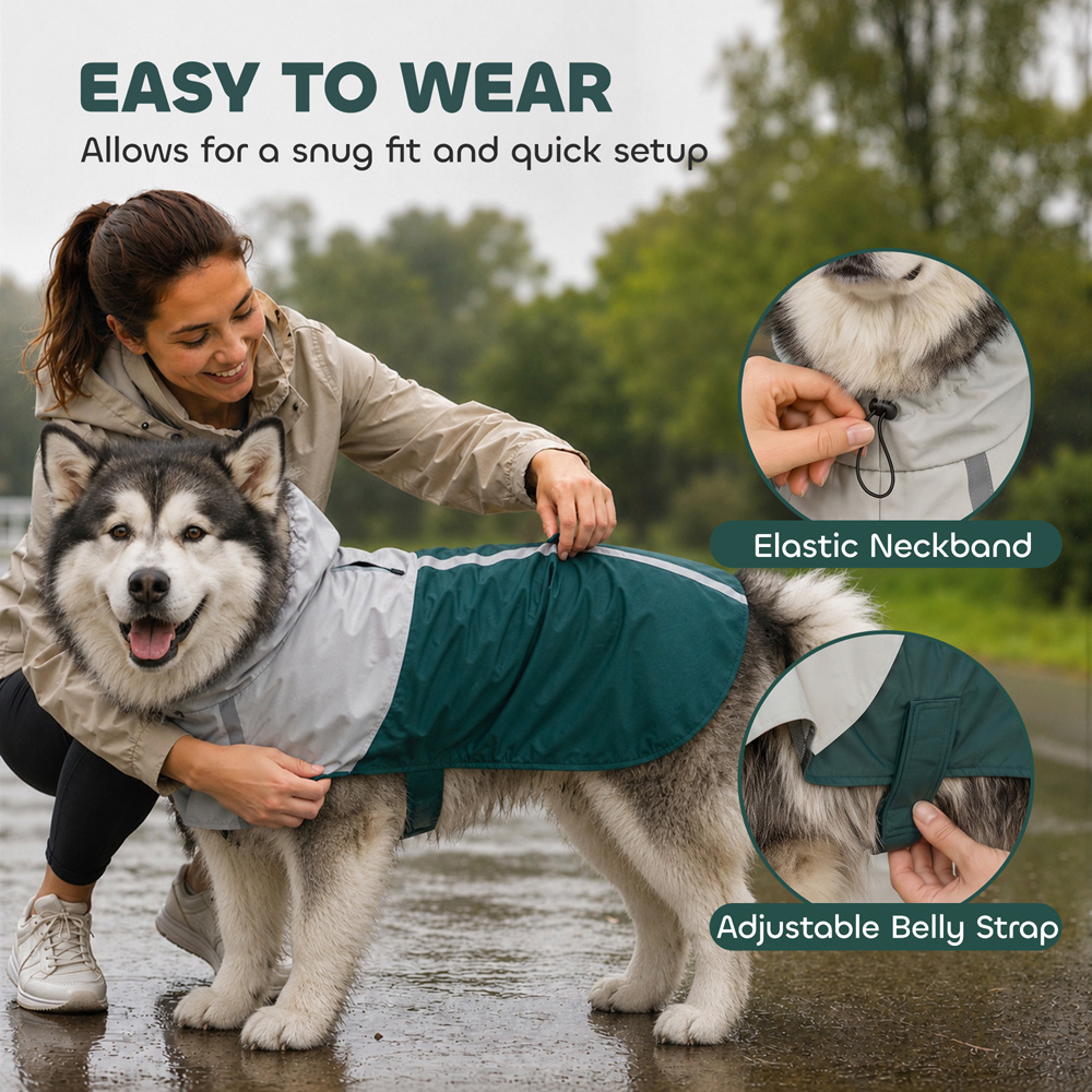 PawHut Green Dog Raincoat with Hood XL Image 7