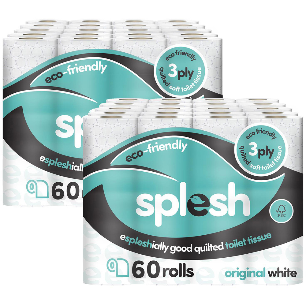 Splesh Quilted White Soft Toilet Tissue 120 Rolls 3 Ply Image 1