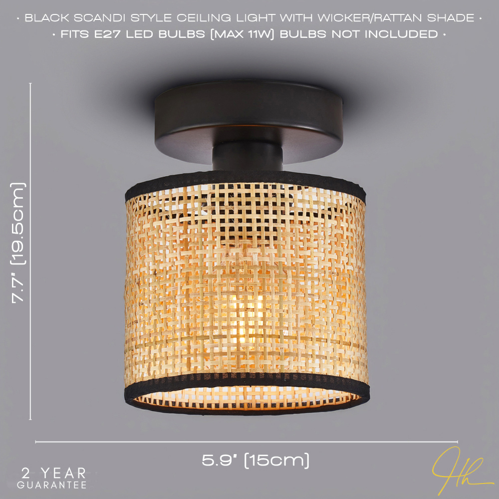 Happy Homewares Natural Woven Rattan Ceiling Light Fitting Image 6