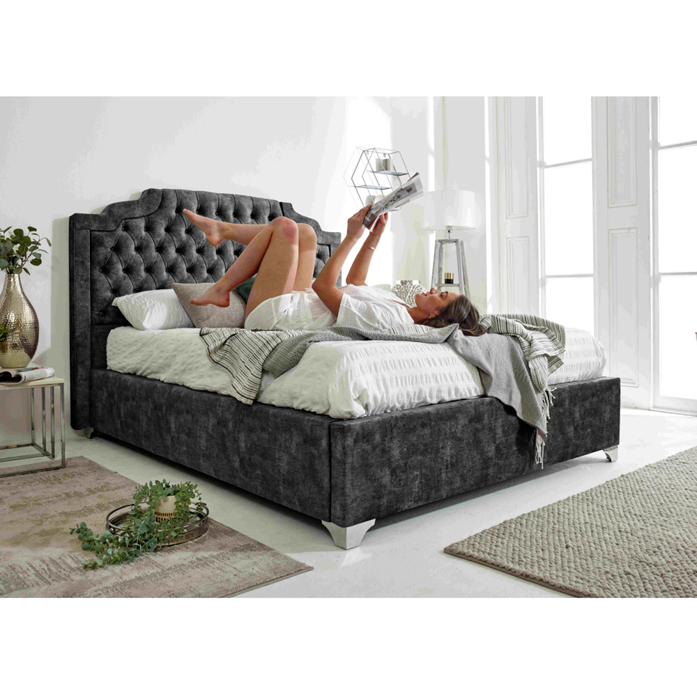 Eleganza Ryker Single Granite Oakland Fabric Bed Frame with Chesterfield Headboard Image 6