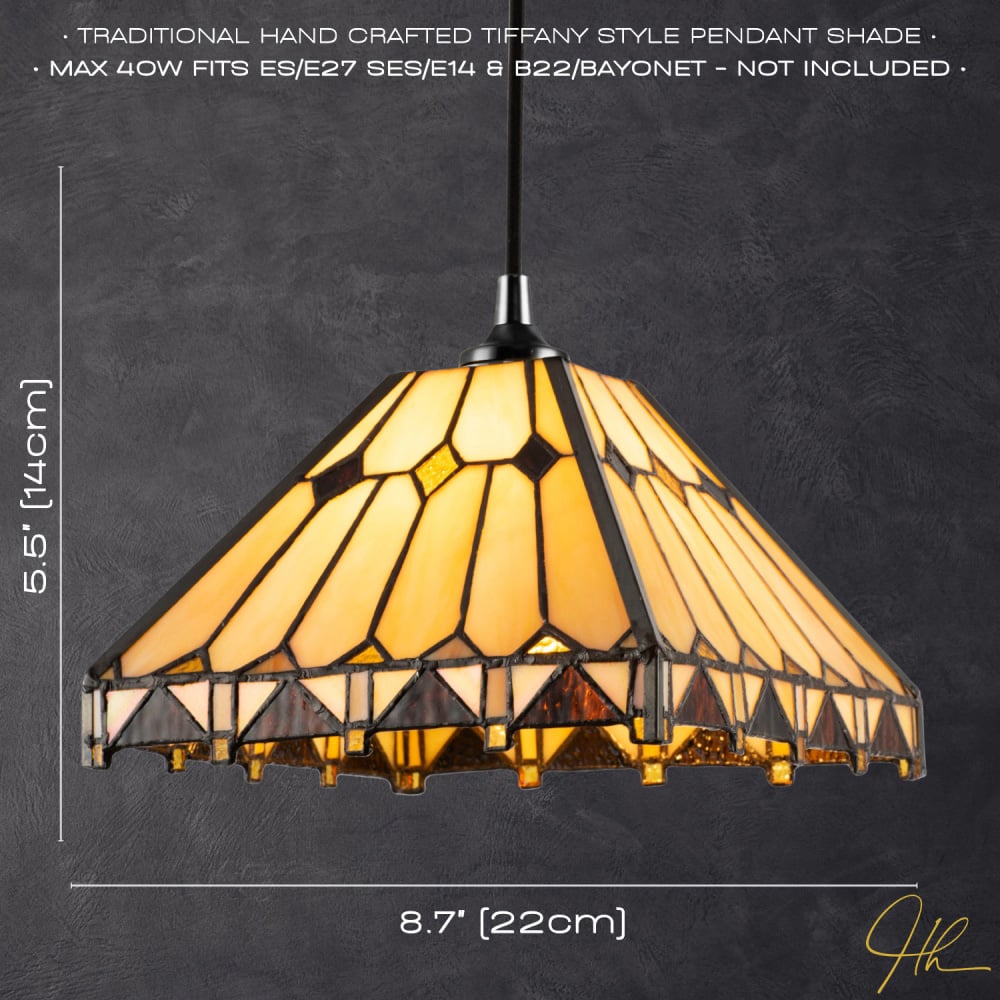 Happy Homewares Art Deco Amber Tiffany Pendant Shade Image 7