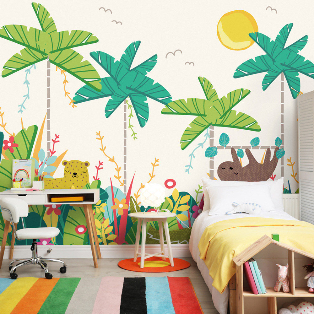 Origin Murals Jungle Animals Green Wall Mural Image 1