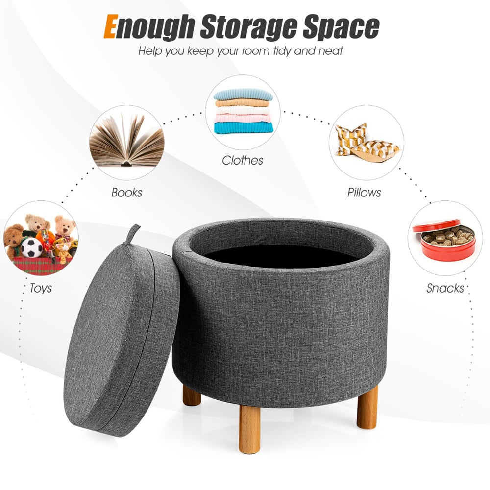 Costway Grey Round Padded Ottoman Stool Image 7
