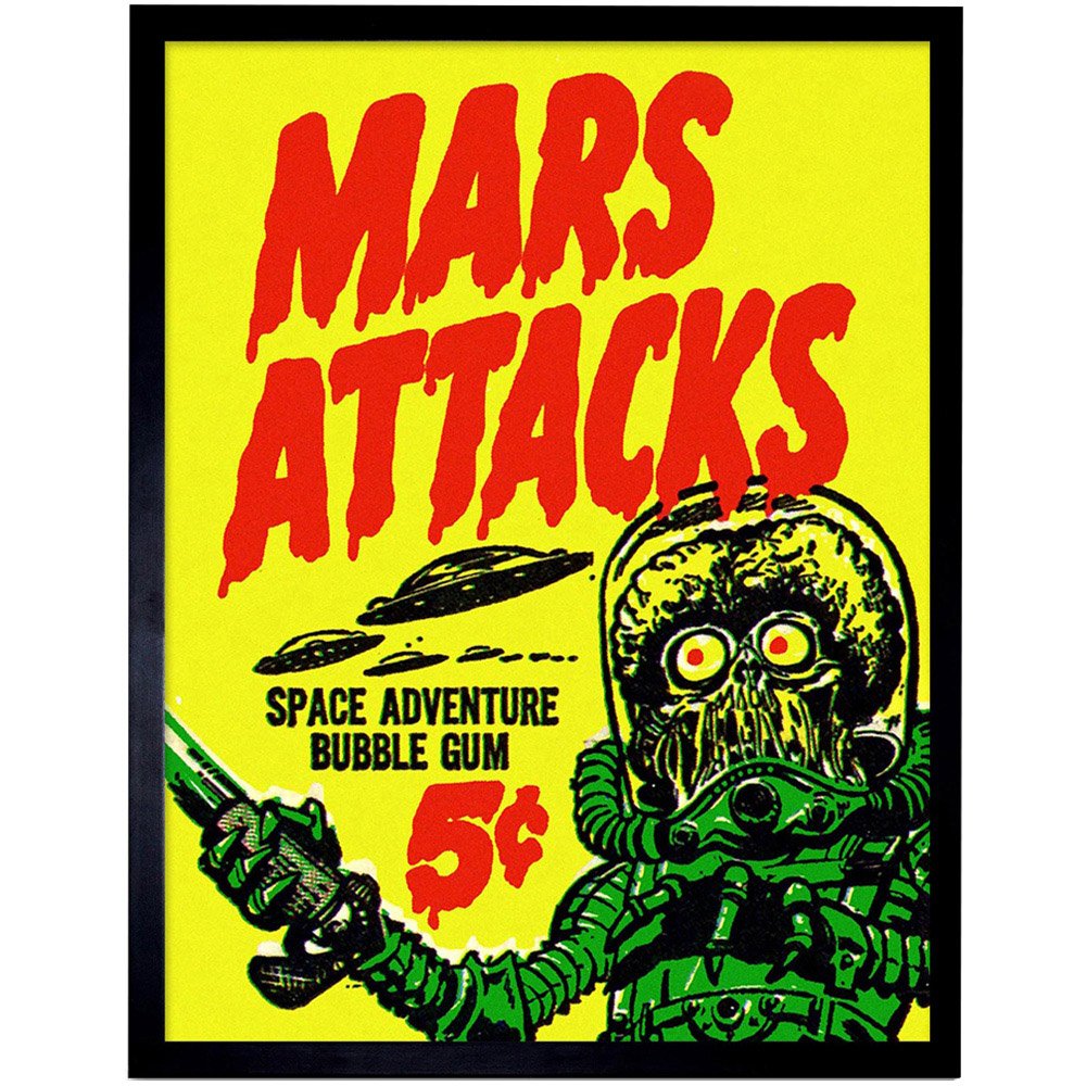 Wee Blue Coo Mars Attacks Bubblegum Alien Monster Saucer Framed Wall Art Print 30 x 41cm Image 1