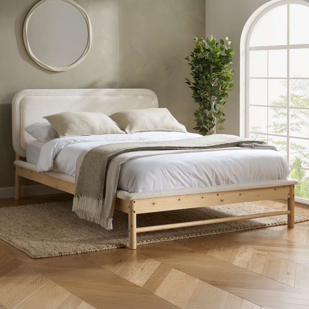 Birlea Emmi King Size White Fabric Bed with Headboard Image 1