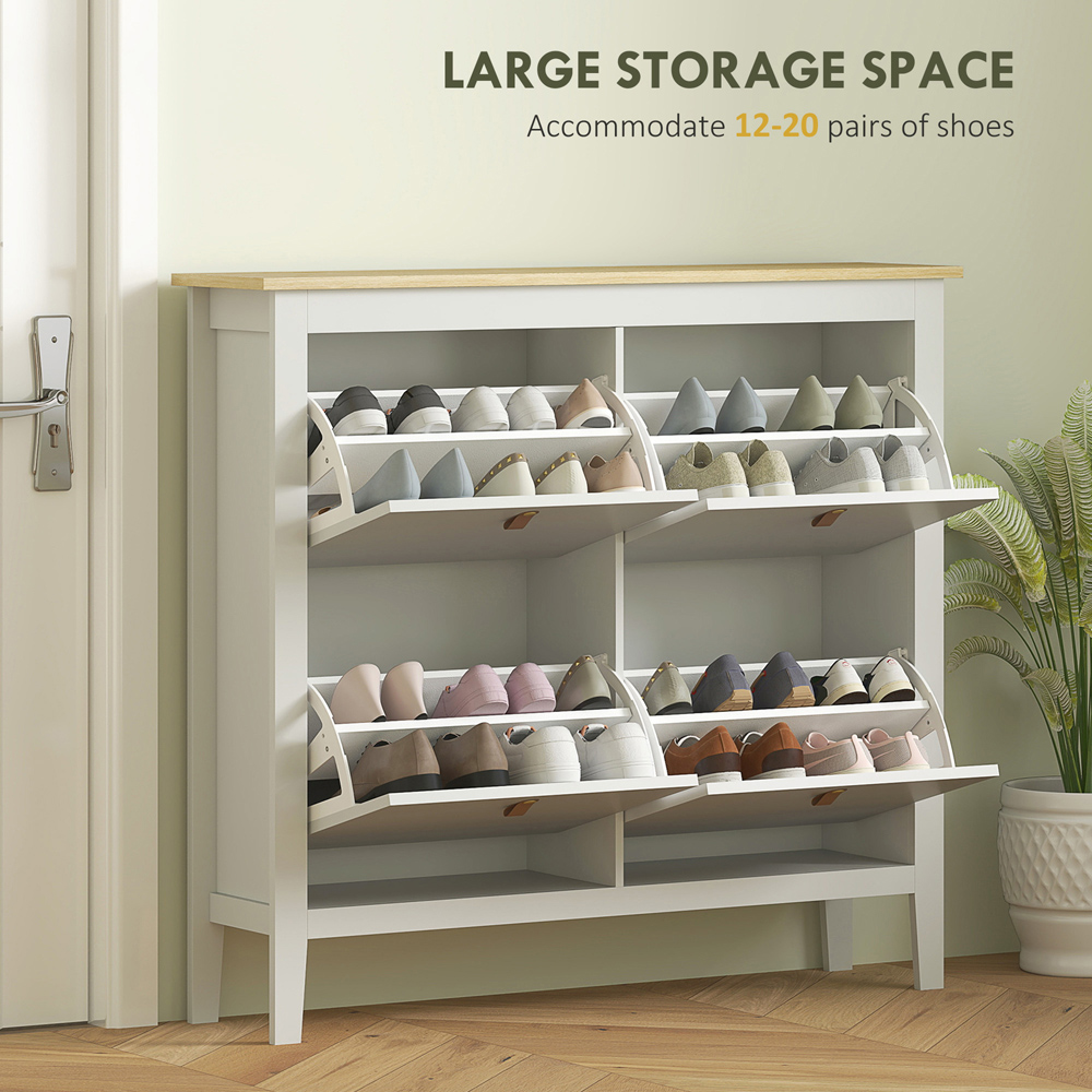HOMCOM 4 Flip Down Drawer White Shoe Cabinet Image 5
