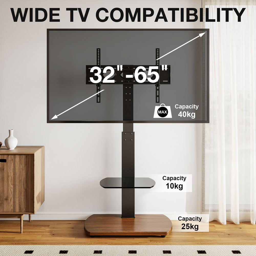 TTAP Walnut Base 2 Shelf Floor Pedestal TV Stand Image 4