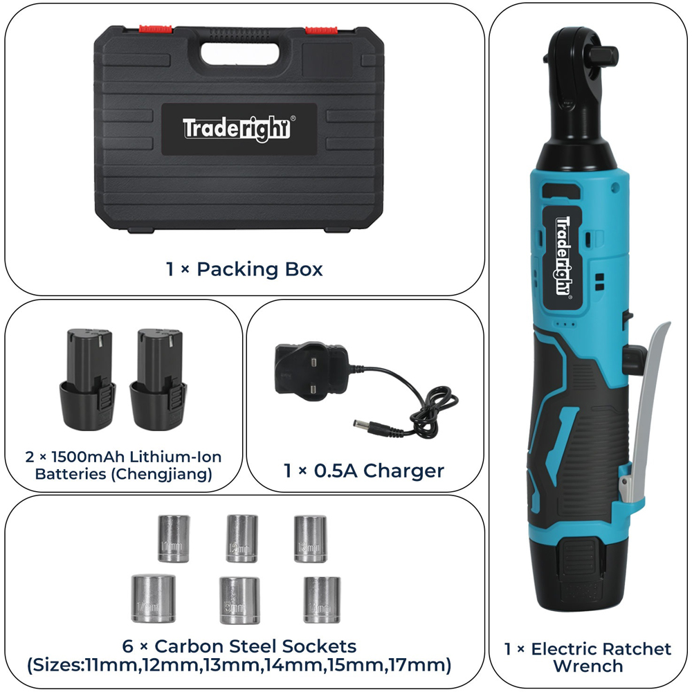 Traderight 3/8 inch Cordless Right Angle Ratchet Wrench with 2 Batteries Image 3