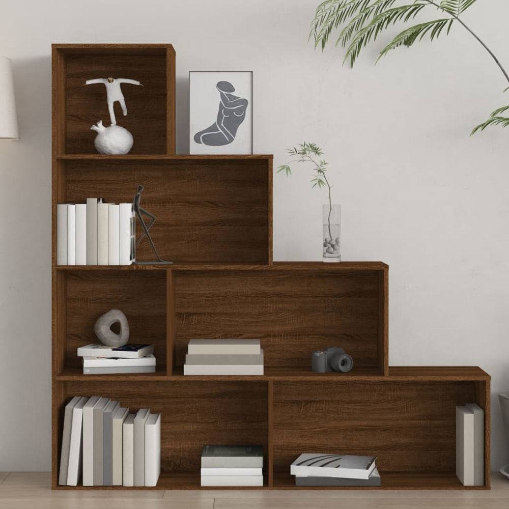 vidaXL 6 Shelf Brown Oak Wooden Bookcase Image 1