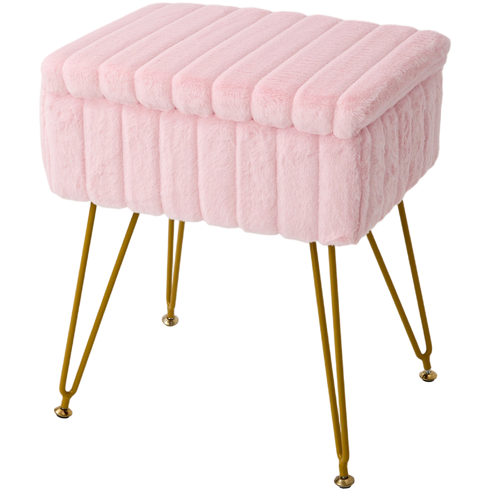 Living and Home Pink Teddy Fleece Storage Ottoman with Gold Metal Legs Image 2