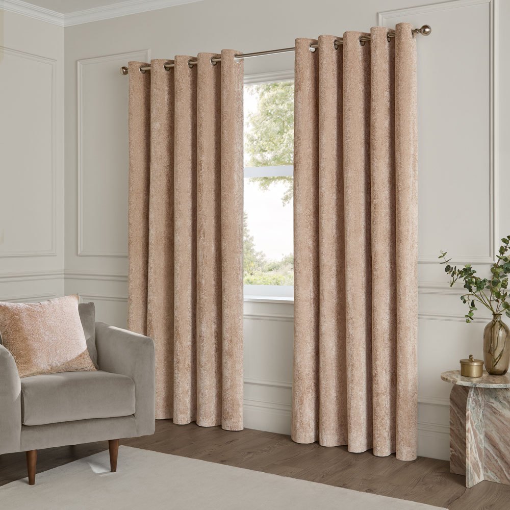Paoletti Lustre Oyster Velvet Fully Lined Eyelet Curtains 117 x 137cm Image 1