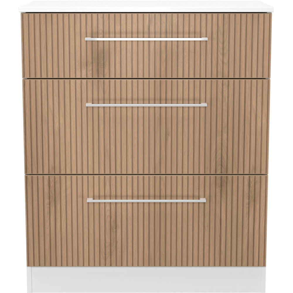 Crowndale Worcester 3 Drawer Slatt Effect and White Deep Chest of Drawers Ready Assembled Image 2