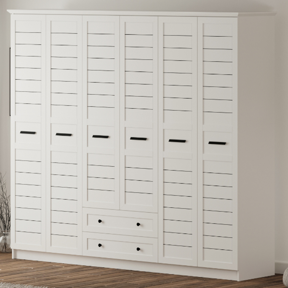 Evu VENICE XL 6 Door 2 Drawer Soft White Wardrobe Image 1