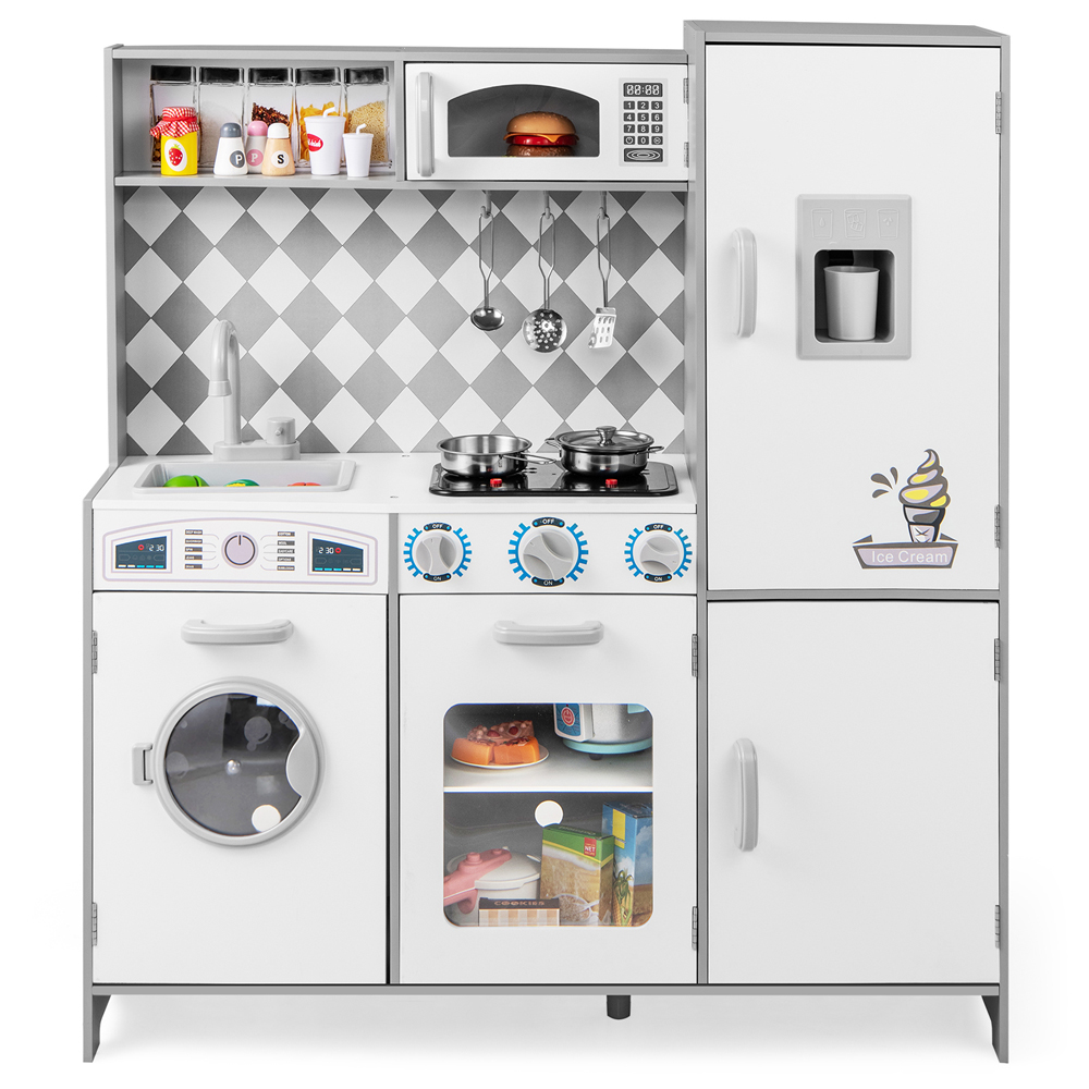 Costway Kids White Kitchen Play Set with Ice Maker and Cooking Stove Image 5