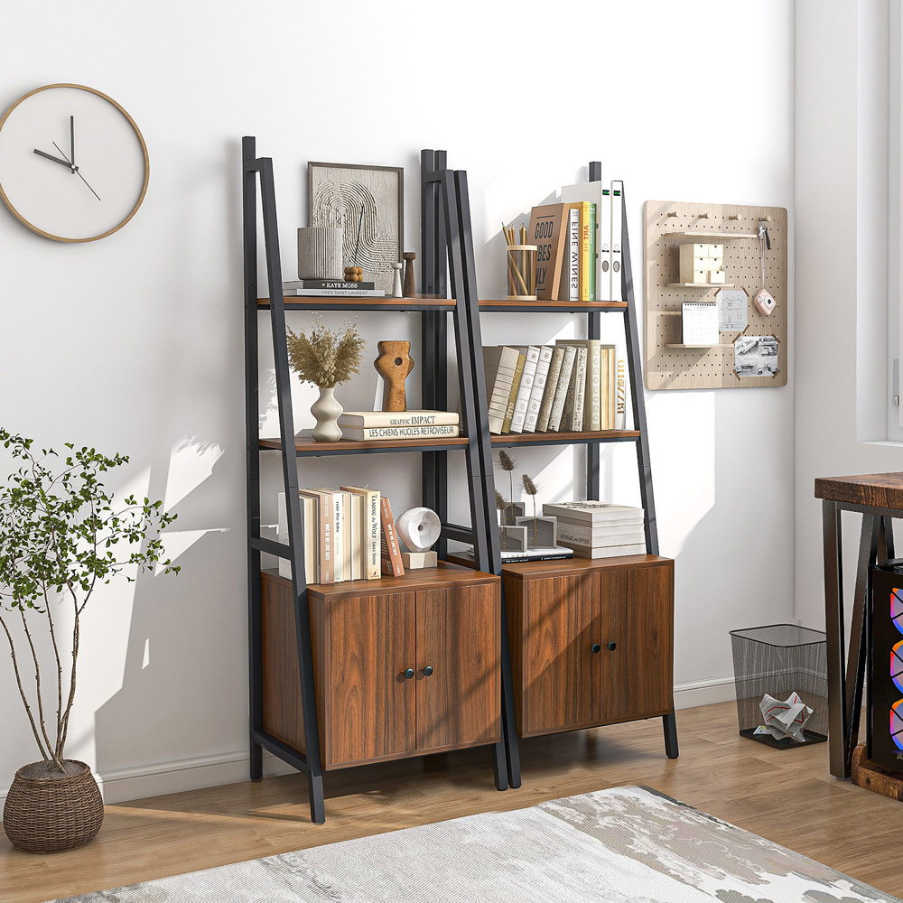 Costway 2 Door 3 Shelf Rustic Brown Industrial Bookcase Image 3