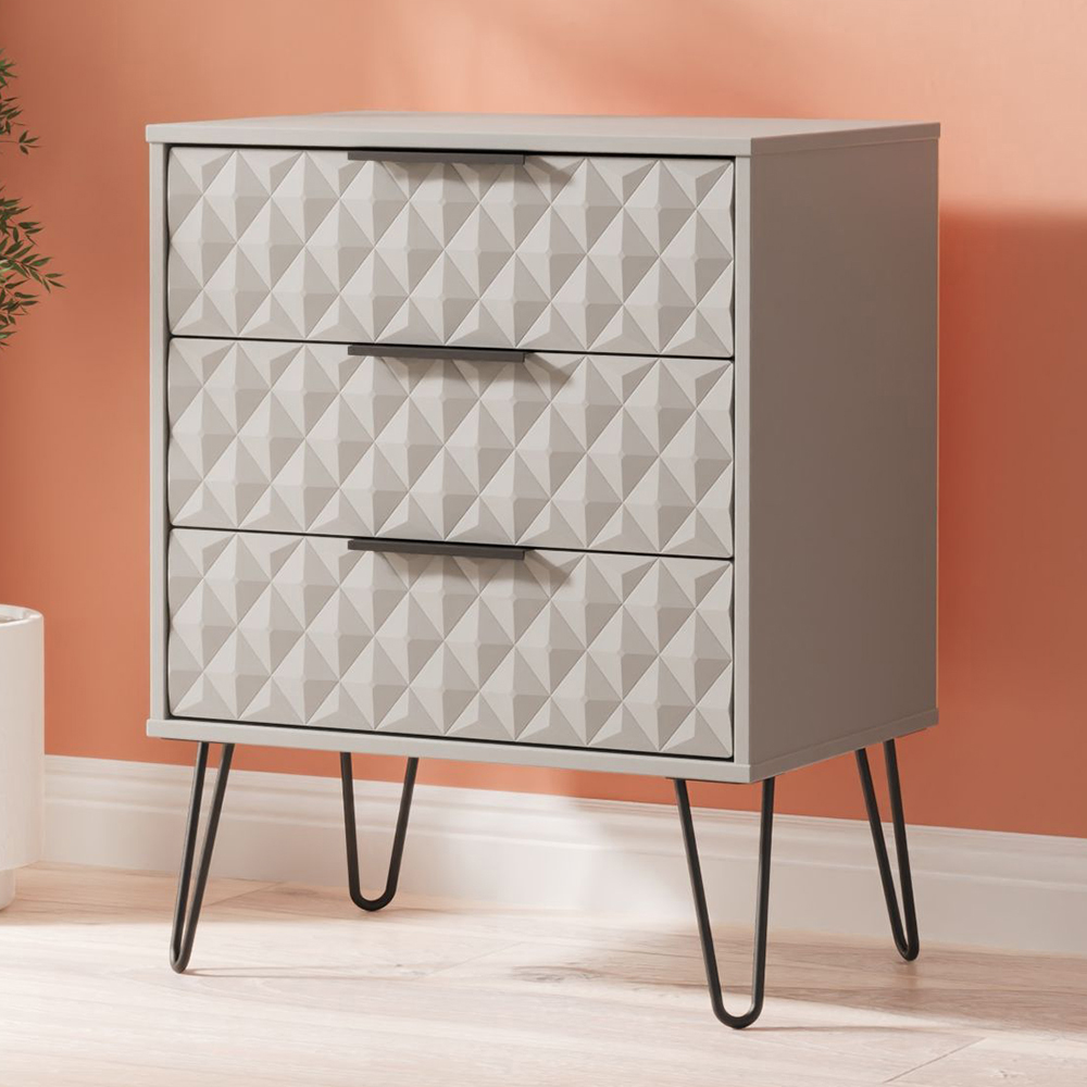 Crowndale Harlequin 3 Drawer Dusk Grey Midi Chest of Drawers Ready Assembled Image 1