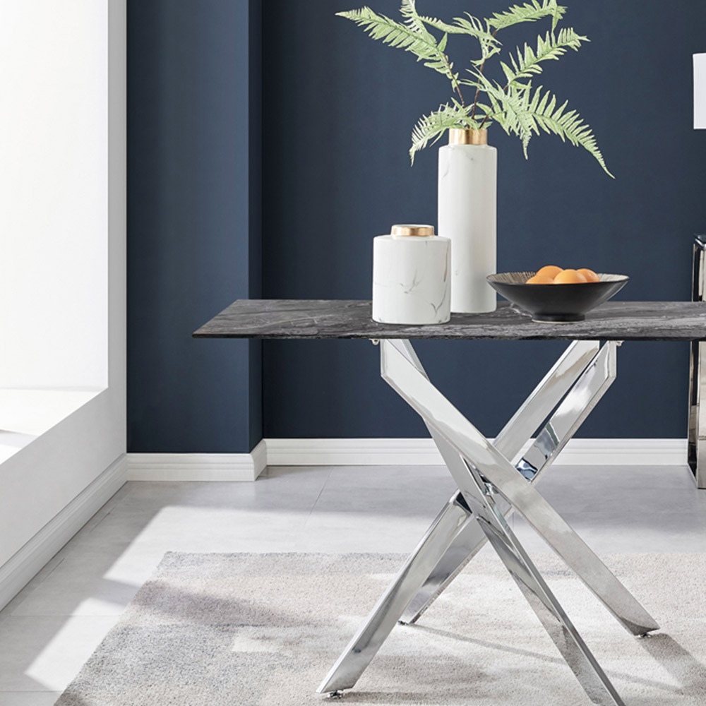 Furniturebox Tavalo 4 Seater Glass Dining Table Marble Effect and Silver Image 5