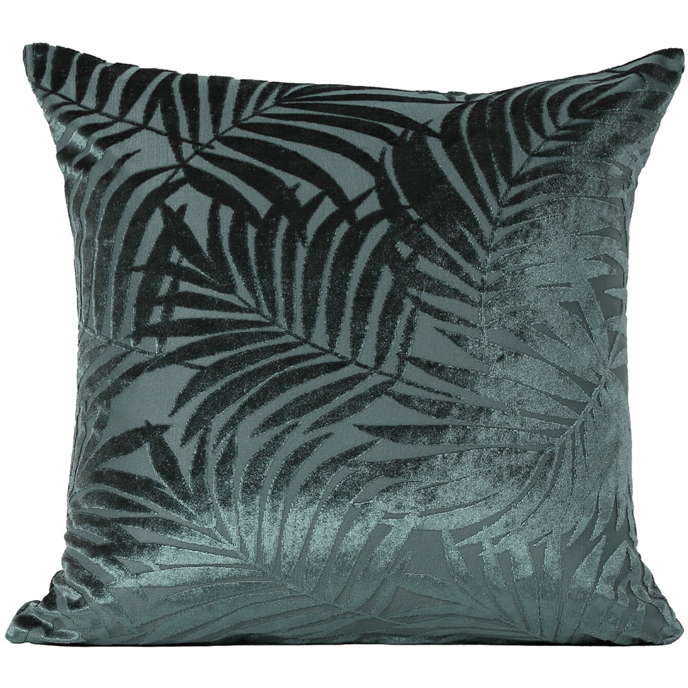 Divante Green Palm Velvet Jacquard Filled Cushion 45 x 45cm Image