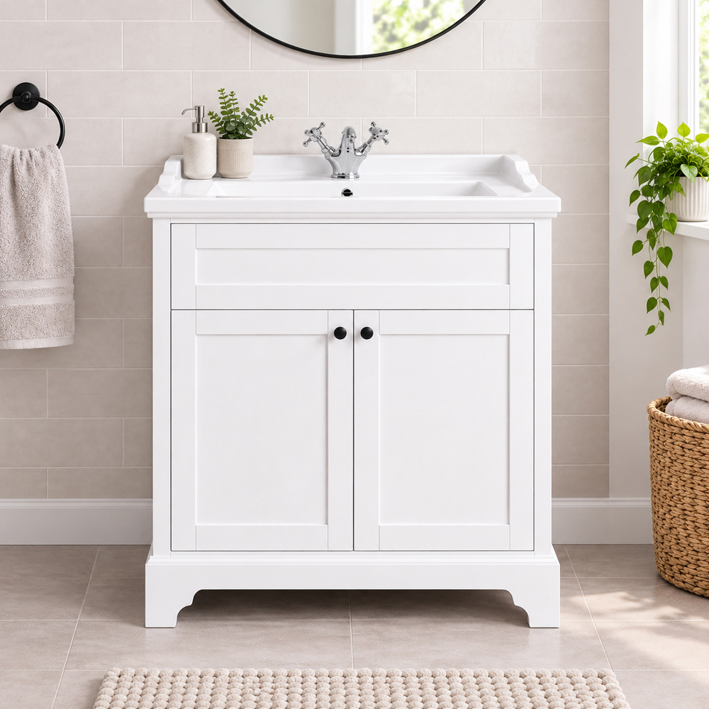 Go Bathrooms Arundel 2 Door Matt White Traditional Floorstanding Vanity Unit 800mm Image 4
