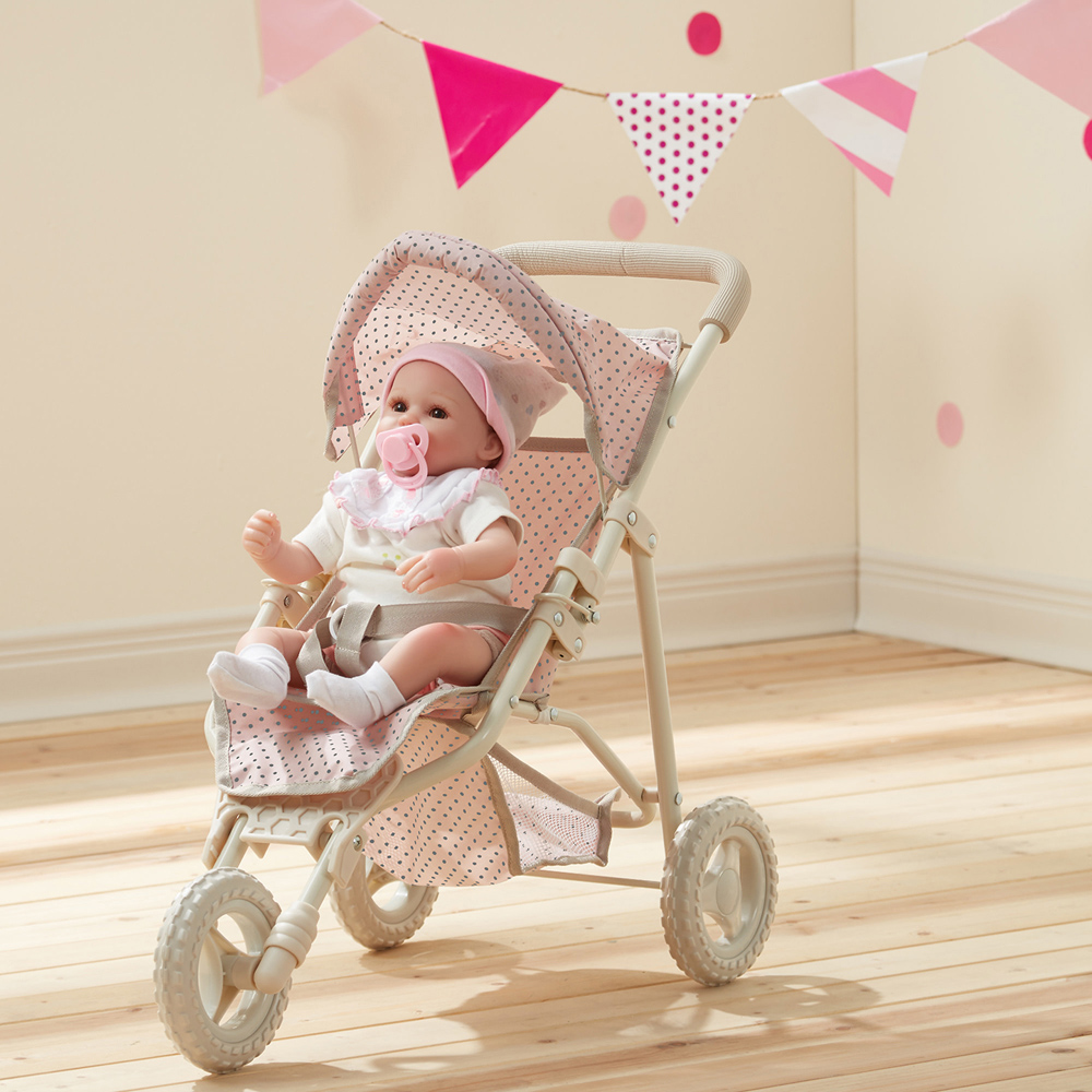 Teamson Kids Olivia's Little World Pink and Grey Polka Dots Princess Baby Doll Jogging Stroller Image 6