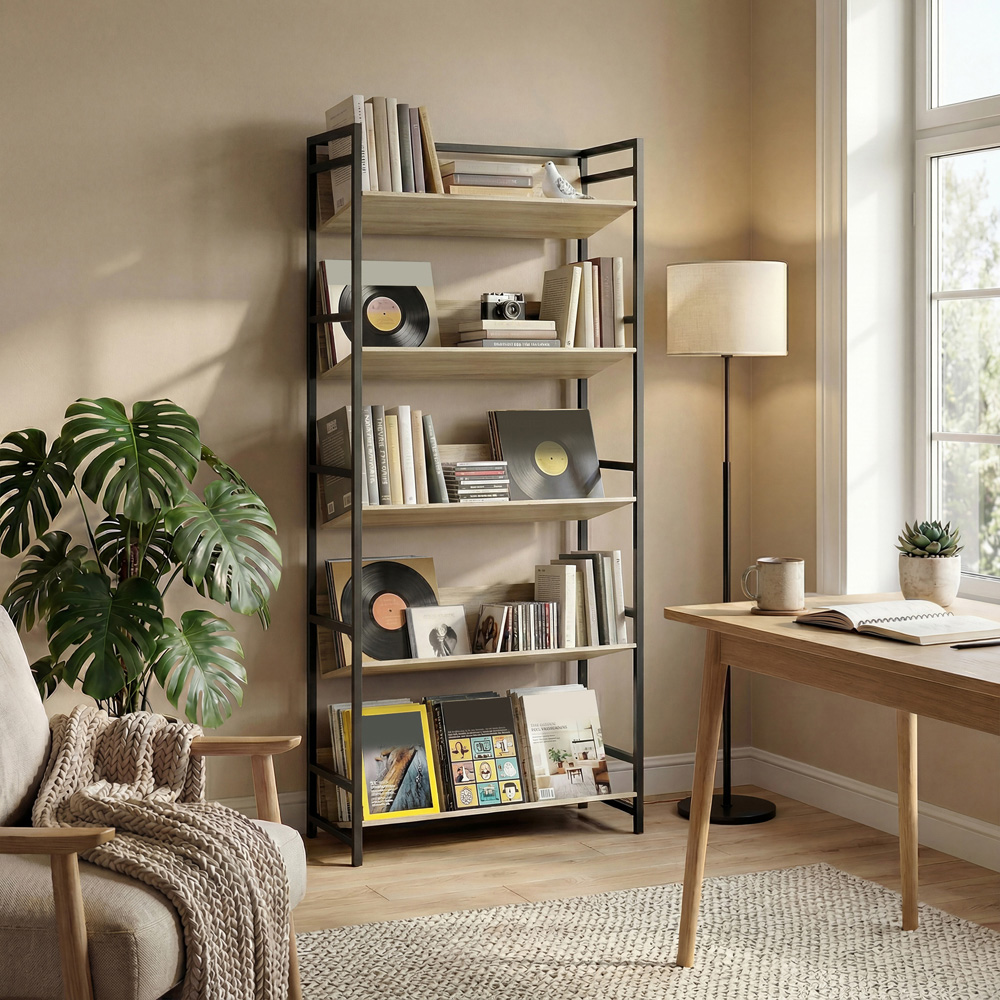 Portland 5 Shelf Oak Anti Slip Bookcase Image 3
