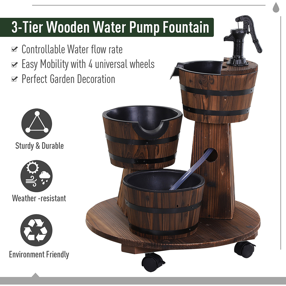 Outsunny 3 Barrel Fir Wood Water Feature with Pump Image 4