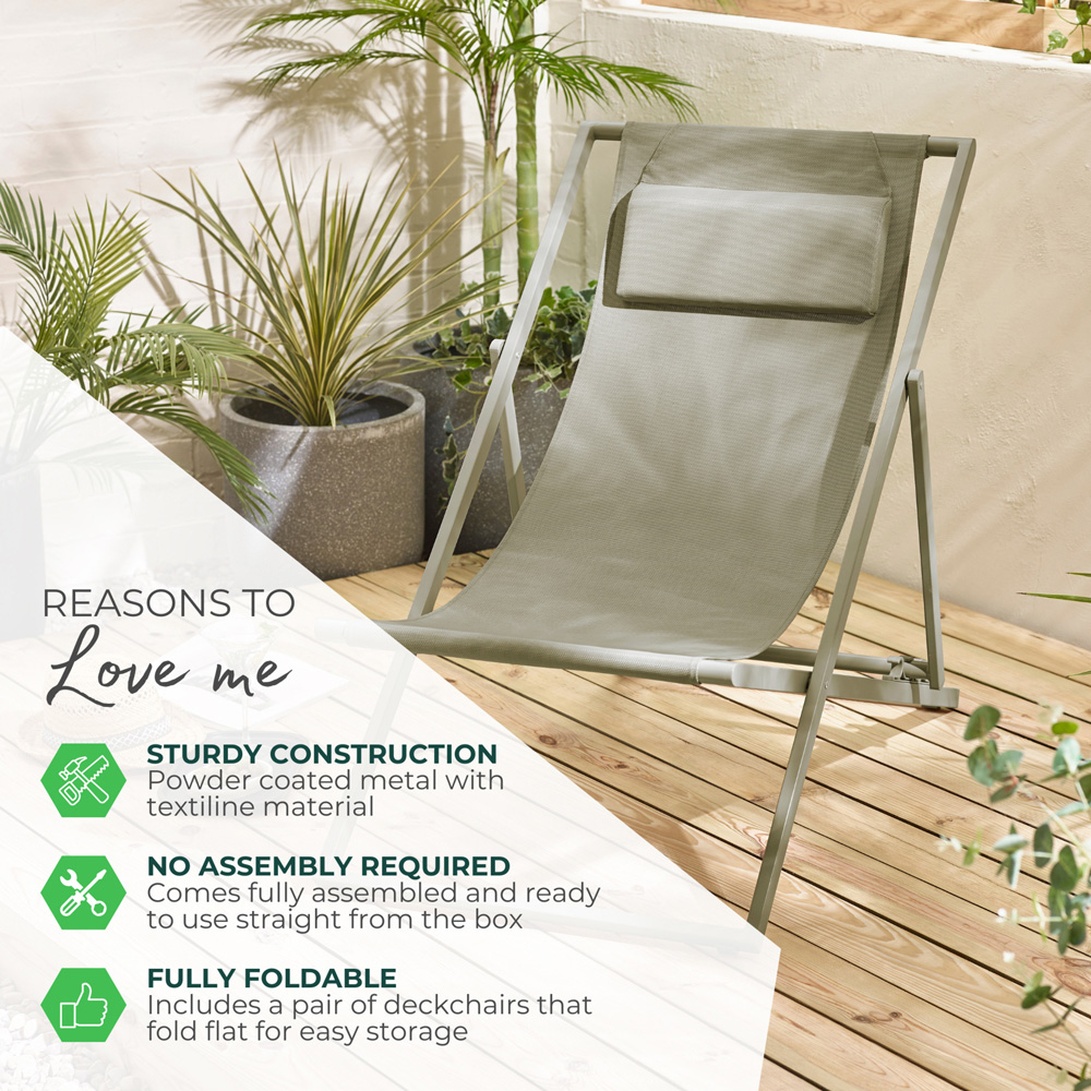 Furniturebox Cannes Set of 2 Cream Metal And Textilene Deck Chair Image 7