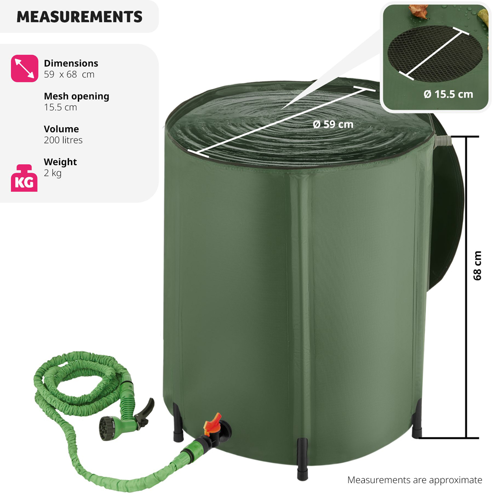 tectake Green Foldable Water Butt with Tap 200L Image 9