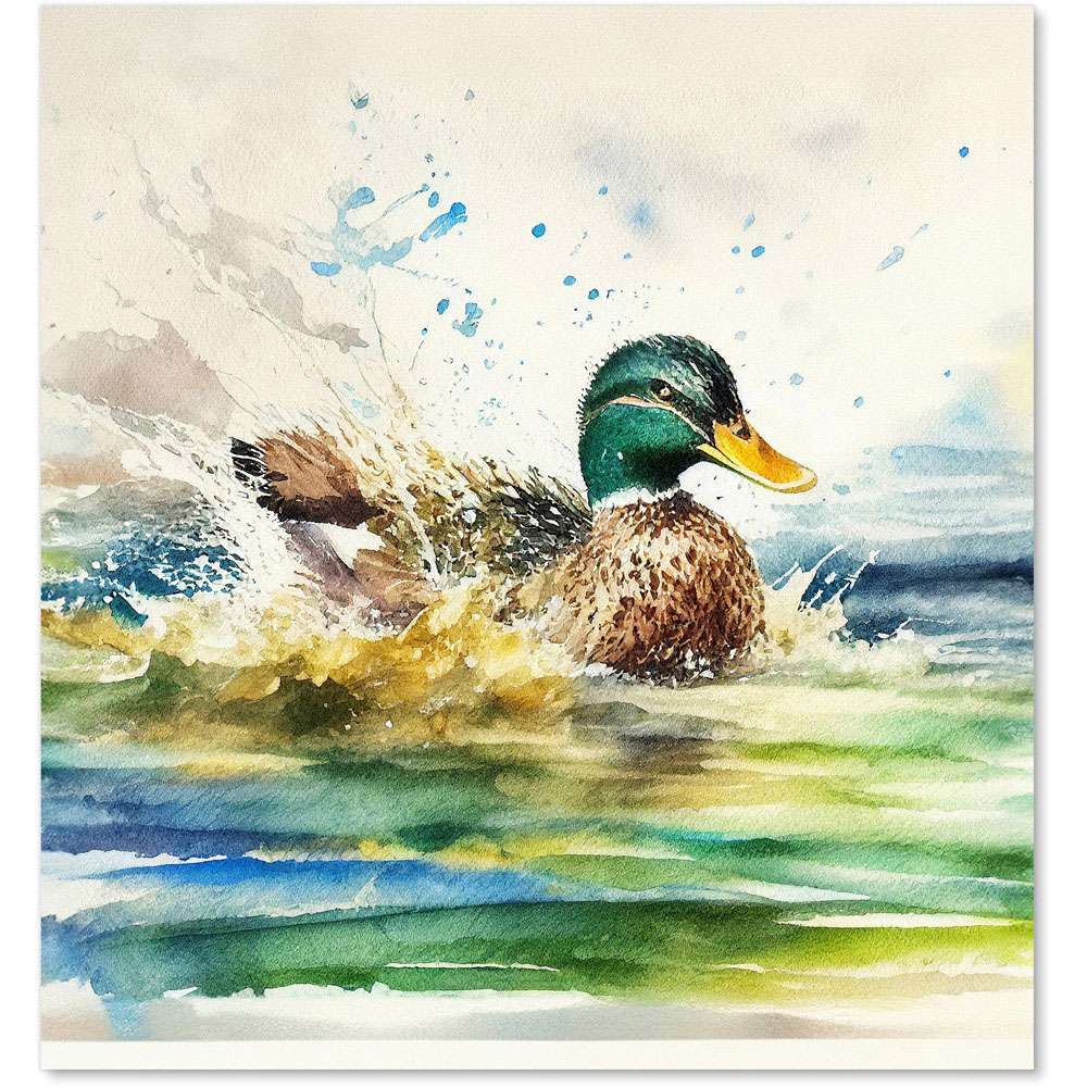 Warren Reed Designer Splashing Mallard Watercolour Glass Kitchen Splashback 75 x 70cm Image 2