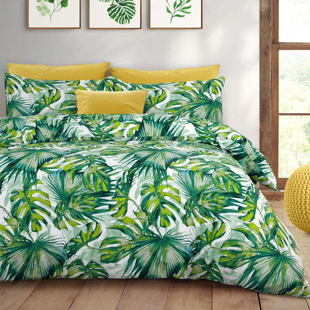 Velosso Single Green Tropical Leaf Duvet Cover Set Image 1