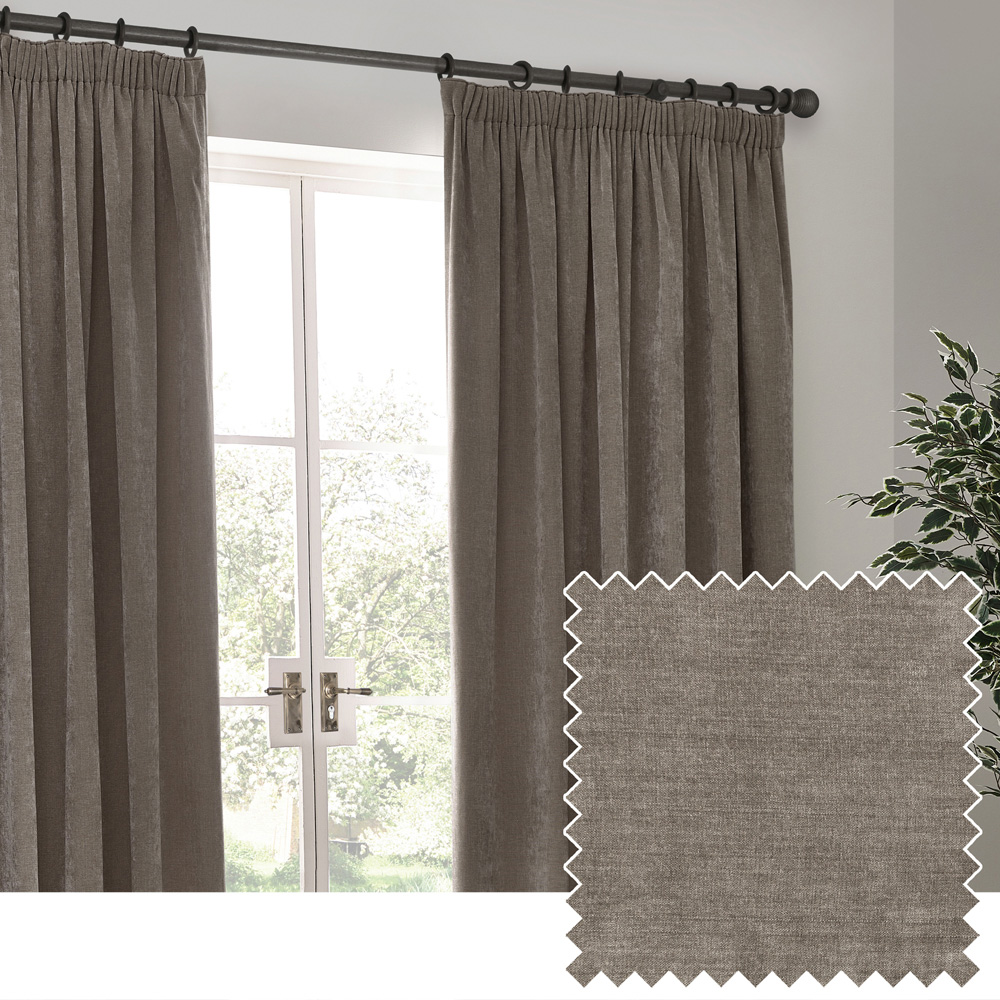 Yard Heavy Greige Chenille Velvet Pencil Pleat Curtains 229 x 229cm Image 4