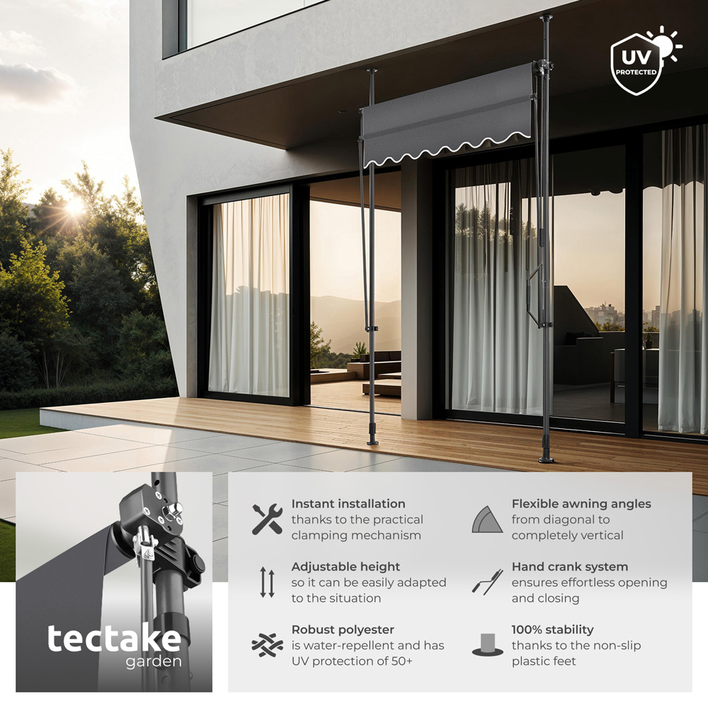 tectake Black and Grey Retractable Awning 1.5 x 1.8m Image 6