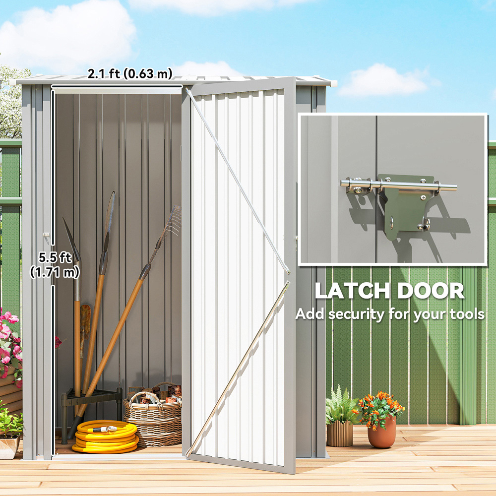 Outsunny 4.5 x 2.8ft Single Door Grey Steel Outdoor Storage Shed Image 4